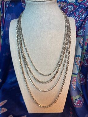 Vintage Multi-Strand Silver Tone Chain Necklace 18”–25” Layered Statement